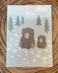 Greeting card, gift card, baby card, children's card, art card, Norwegian design, Oscar Jansen, Oscart, Nordic forest, picture, card, gift, animal motif, bear, baby, baby shower, children's room